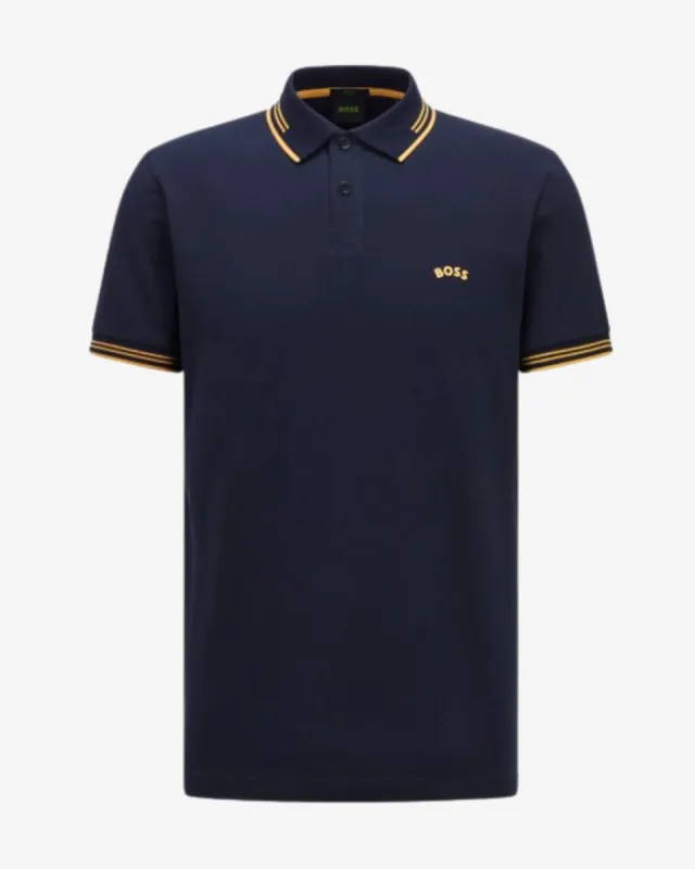 Paul curved polo - Navy / Guld sold by Modish