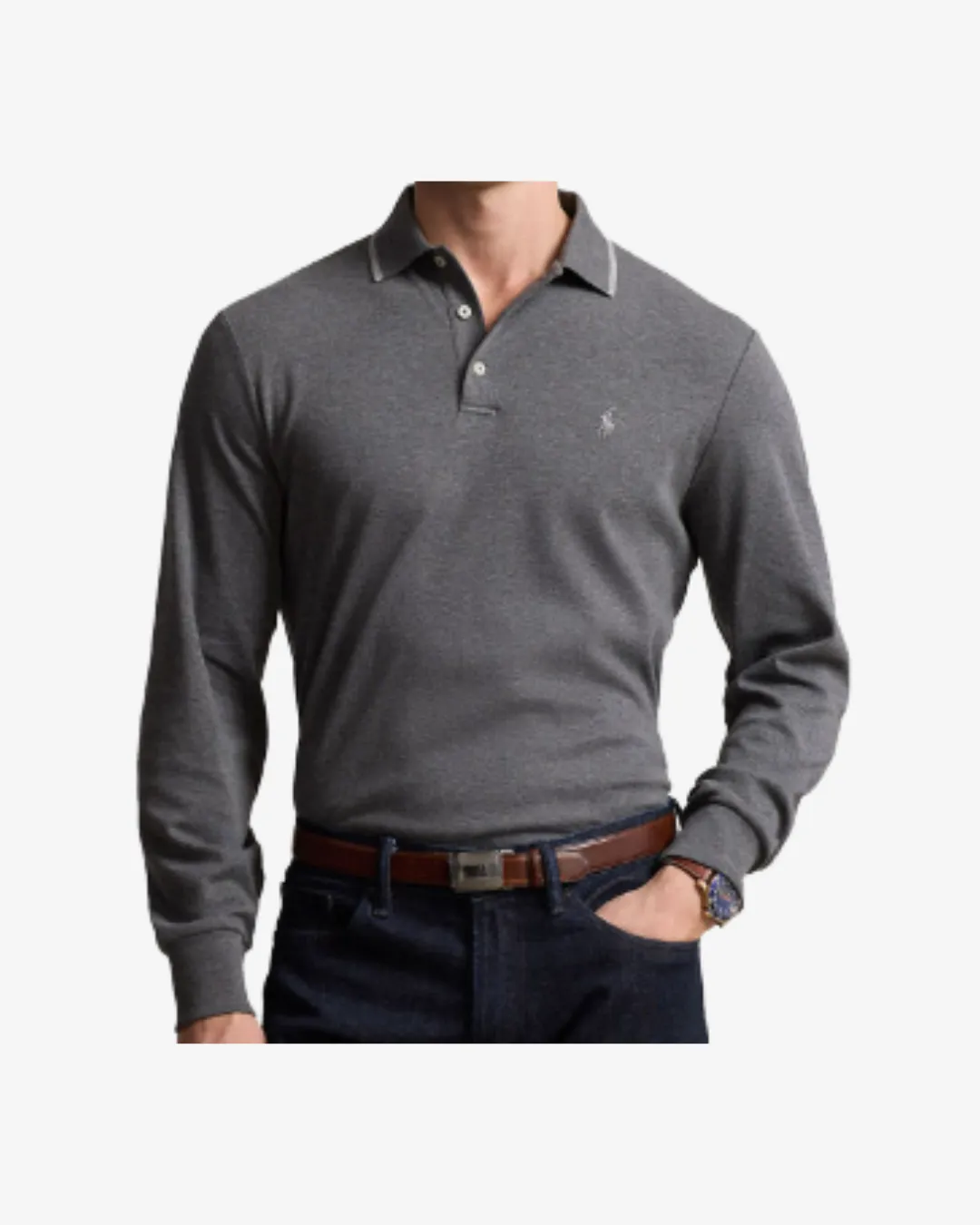 Langærmet polo - Grå sold by Modish