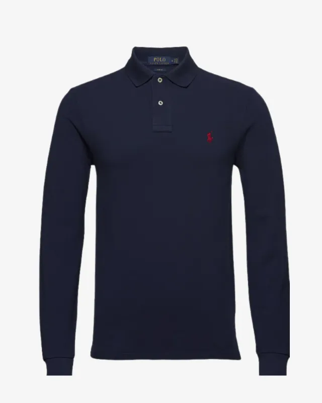 Langærmet slim fit polo - Navy sold by Modish
