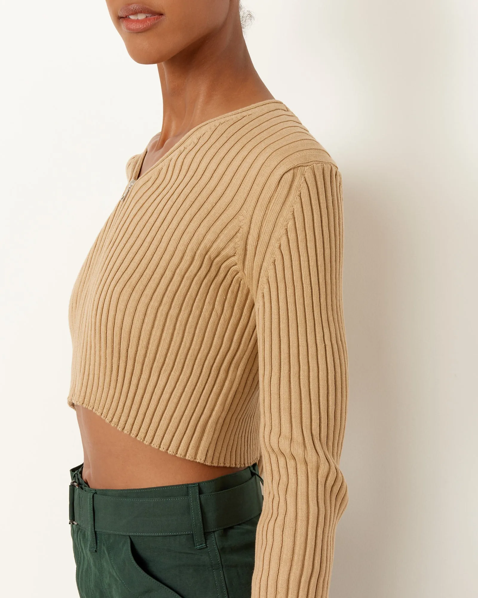 Rib Knit Zip Cardigan in Beige sold by Mohawk General Store product image thumbnail 5
