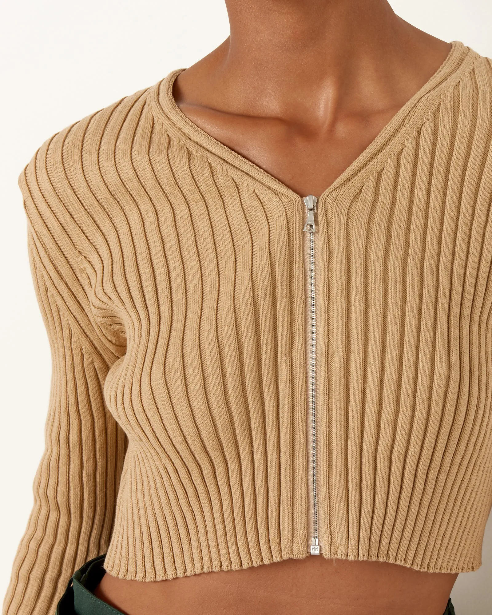 Rib Knit Zip Cardigan in Beige sold by Mohawk General Store product image thumbnail 3