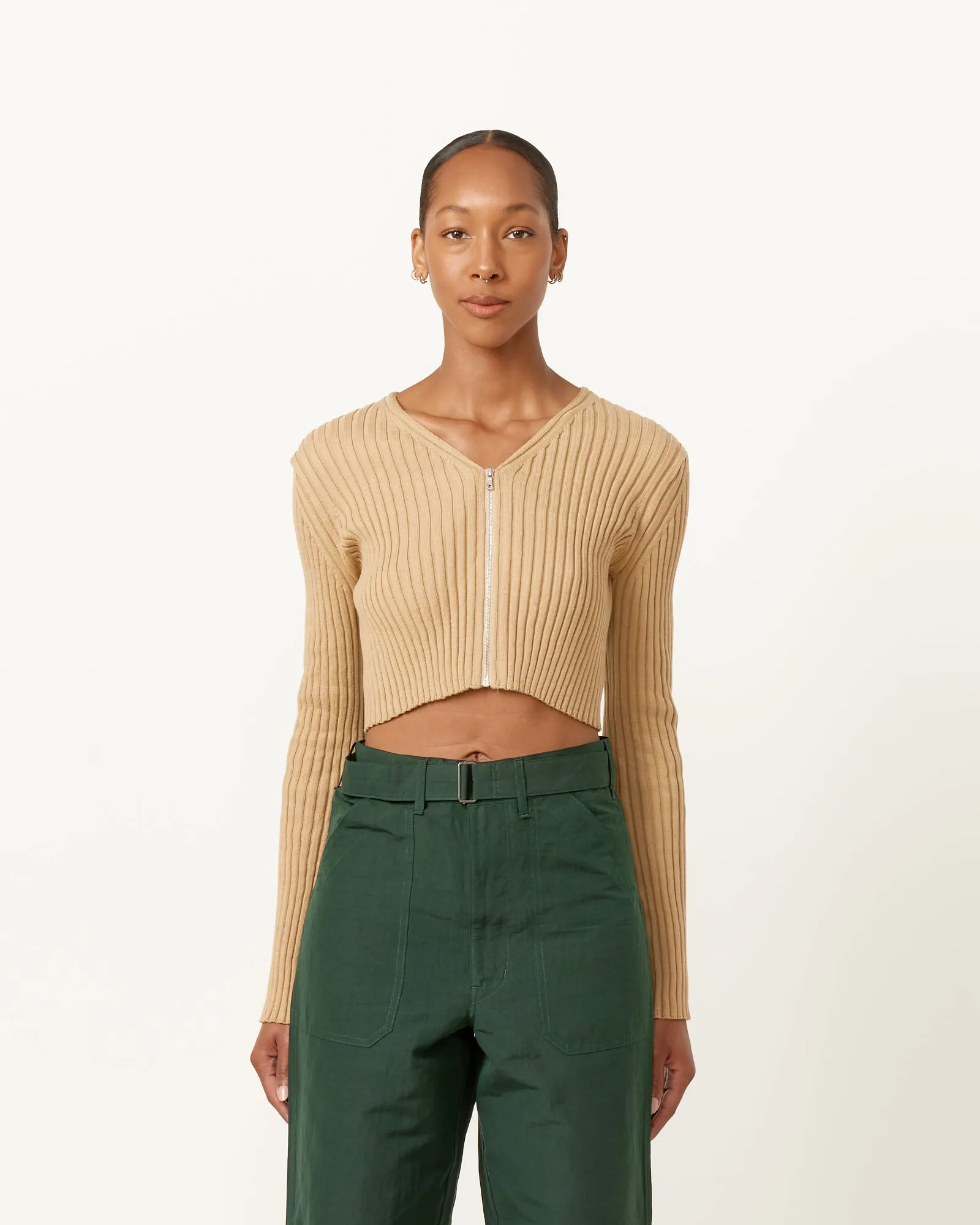 Rib Knit Zip Cardigan in Beige sold by Mohawk General Store