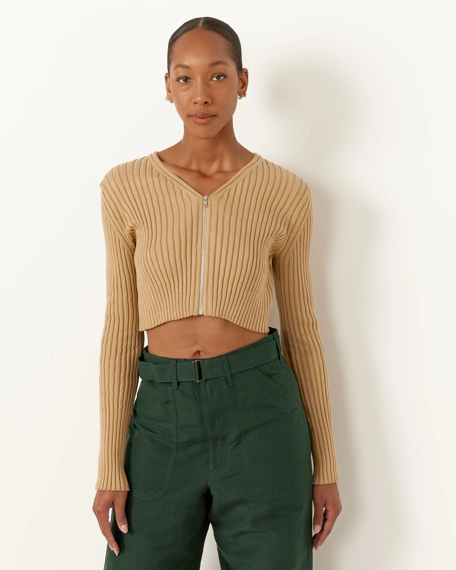 Rib Knit Zip Cardigan in Beige sold by Mohawk General Store product image thumbnail 4
