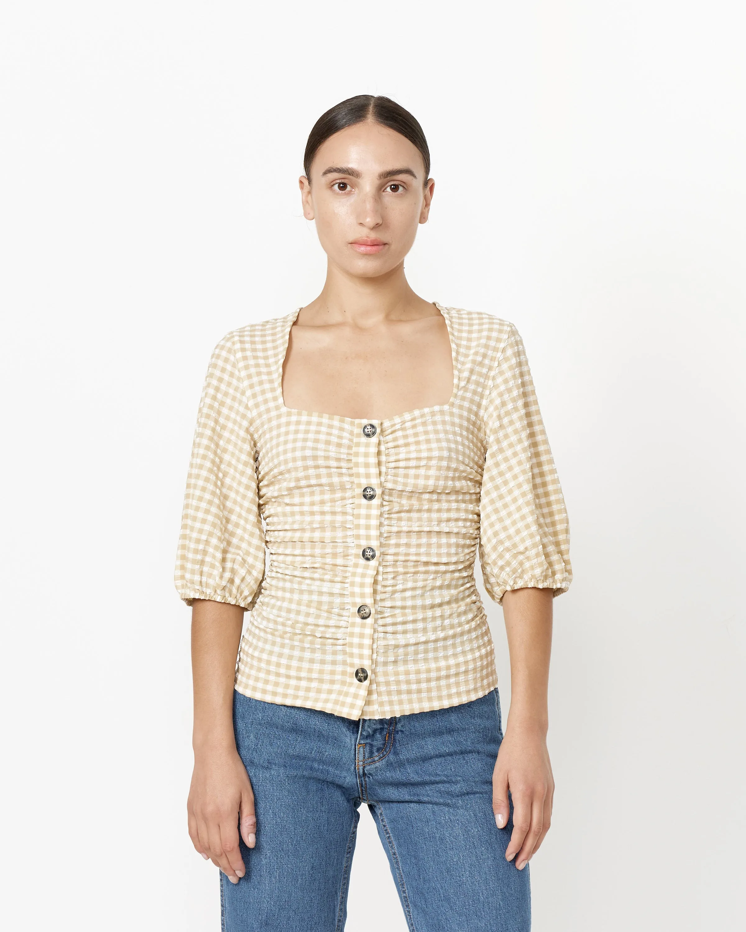 Seersucker Gathered Blouse sold by Mohawk General Store