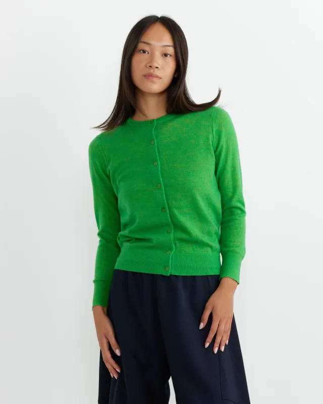 Skinlike Mercerized Wool Shrunken Cardigan in Apricot Green sold by Mohawk General Store