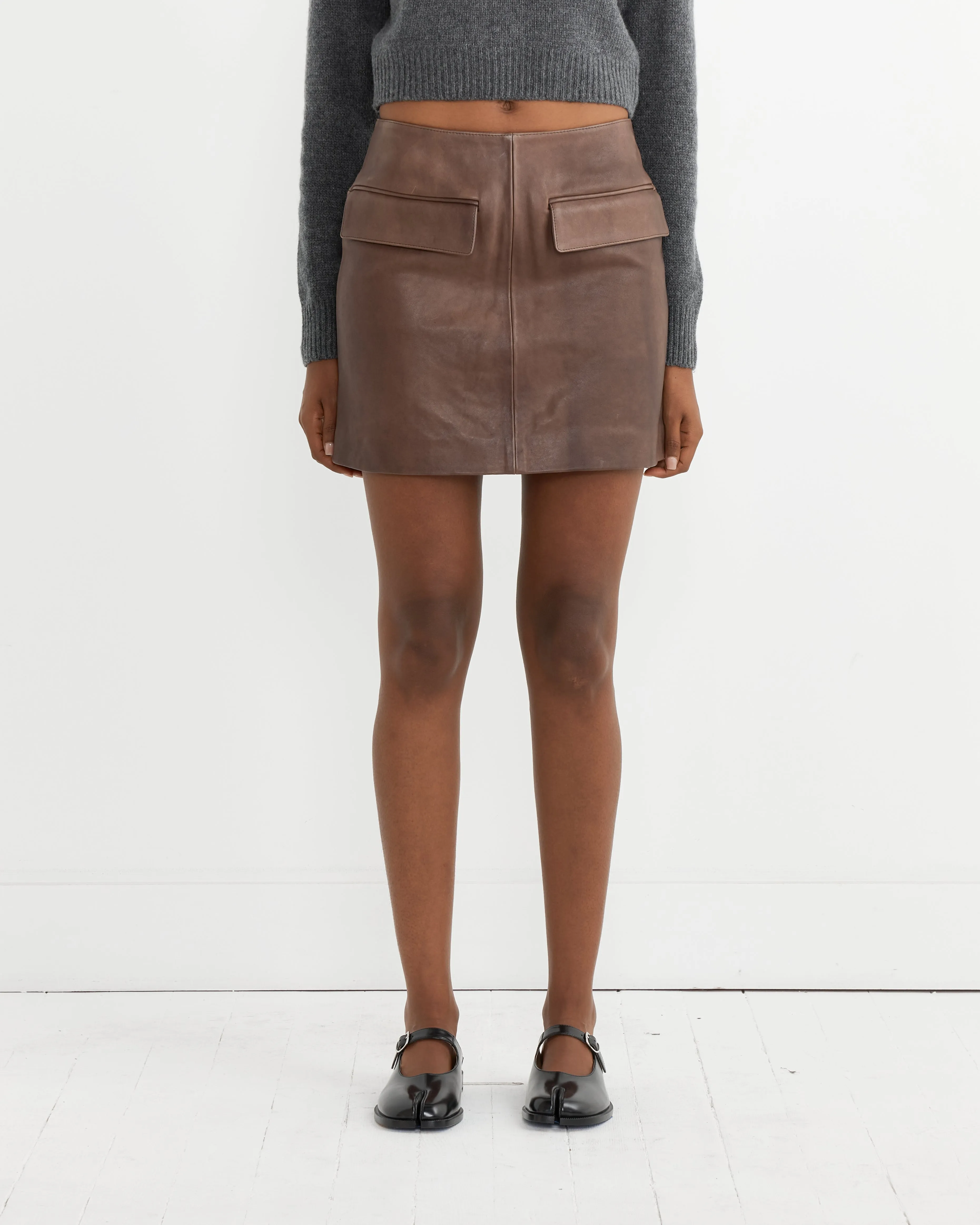 Lamb Leather Mini Skirt in Dark Brown sold by Mohawk General Store