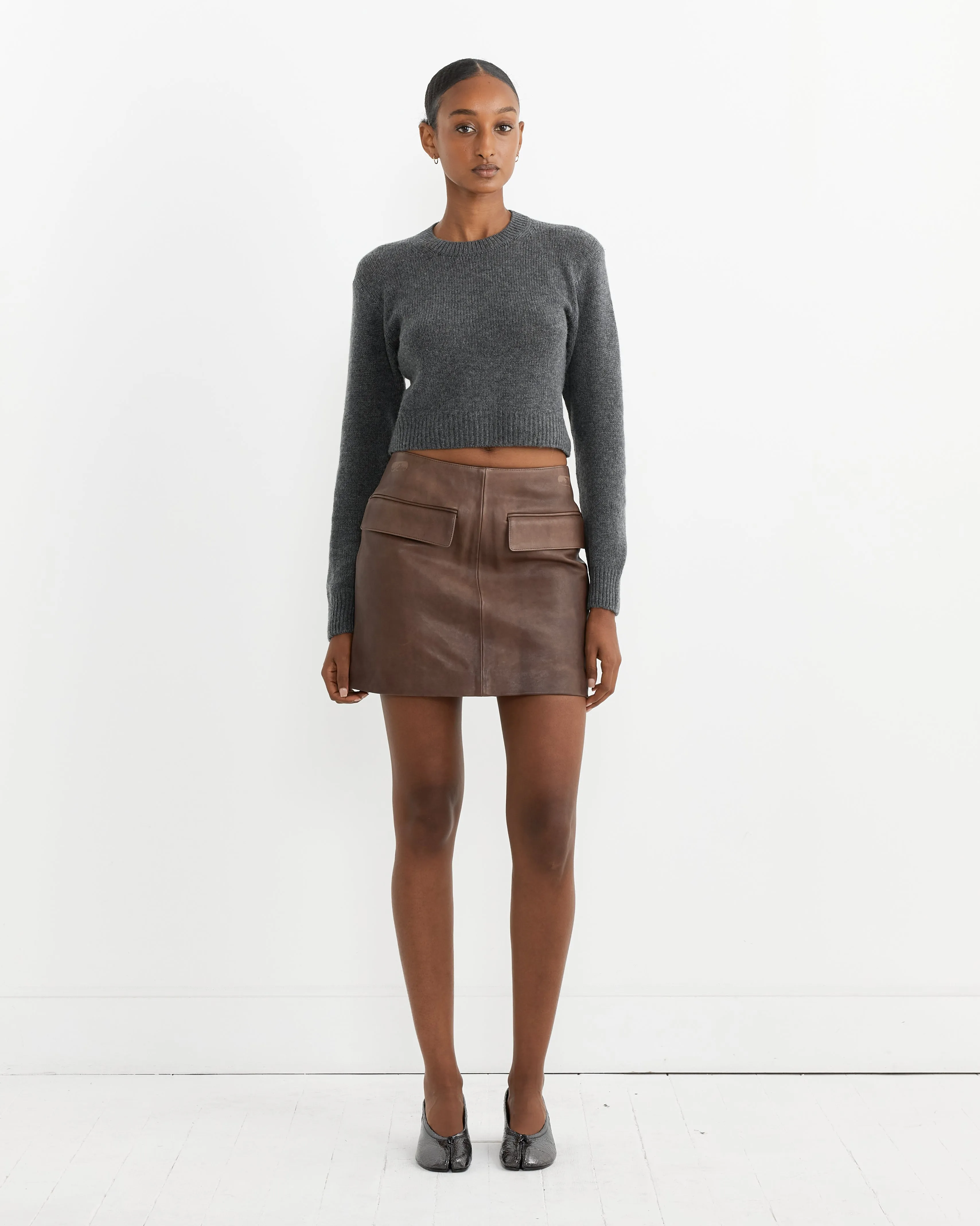 Lamb Leather Mini Skirt in Dark Brown sold by Mohawk General Store product image thumbnail 2