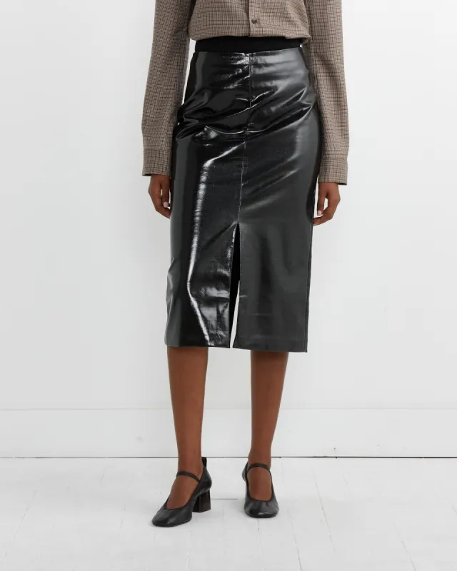 Glossed Jersey Pencil Skirt in Black made by Tibi