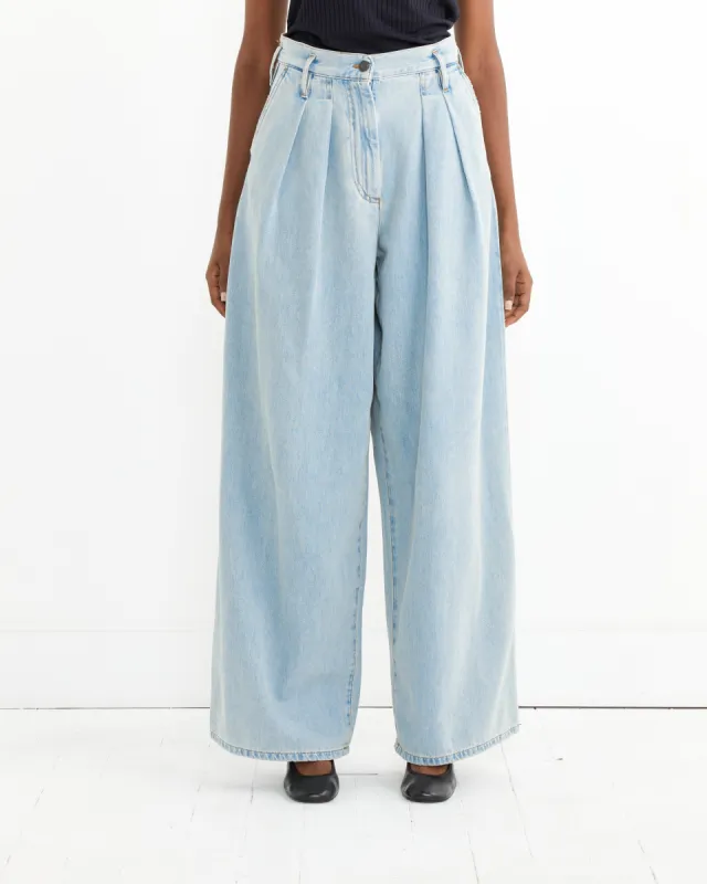 Wide Pleated Jeans in Ice Blue sold by Mohawk General Store