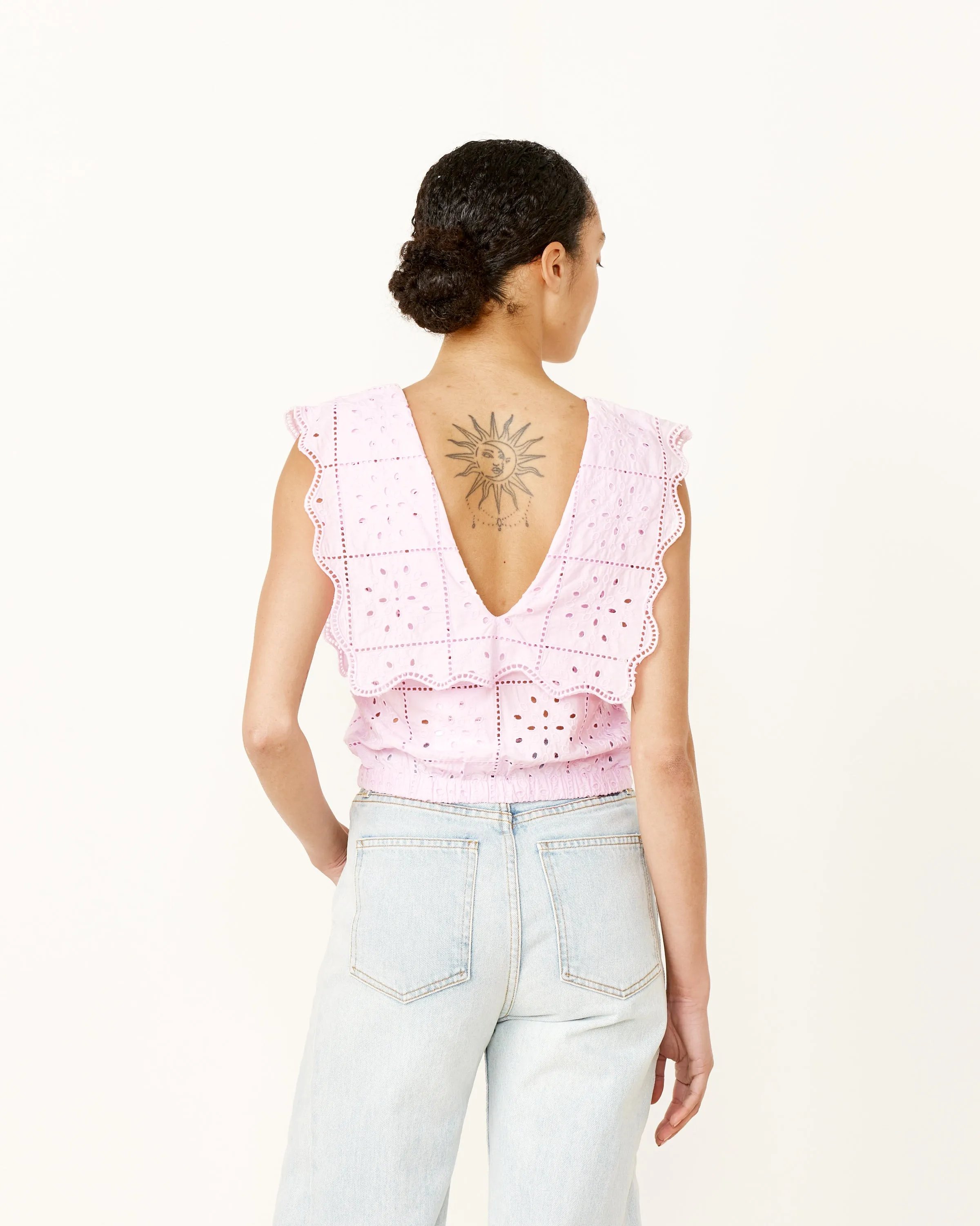 Broderie Anglaise Rhythm Collar Top in Pink Tulle sold by Mohawk General Store product image thumbnail 5
