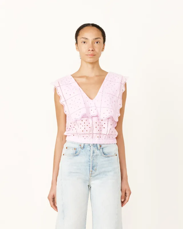 Broderie Anglaise Rhythm Collar Top in Pink Tulle sold by Mohawk General Store