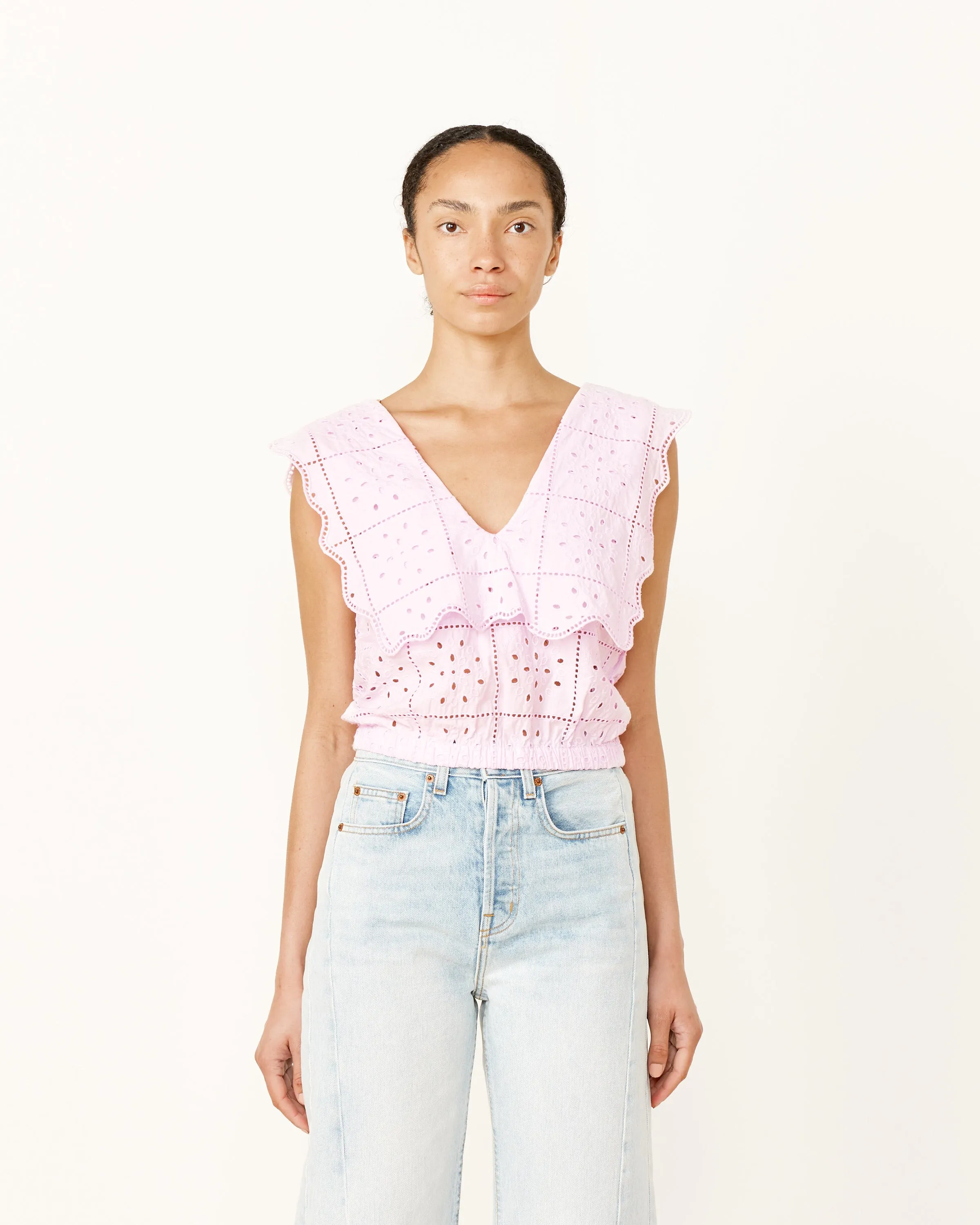 Broderie Anglaise Rhythm Collar Top in Pink Tulle sold by Mohawk General Store