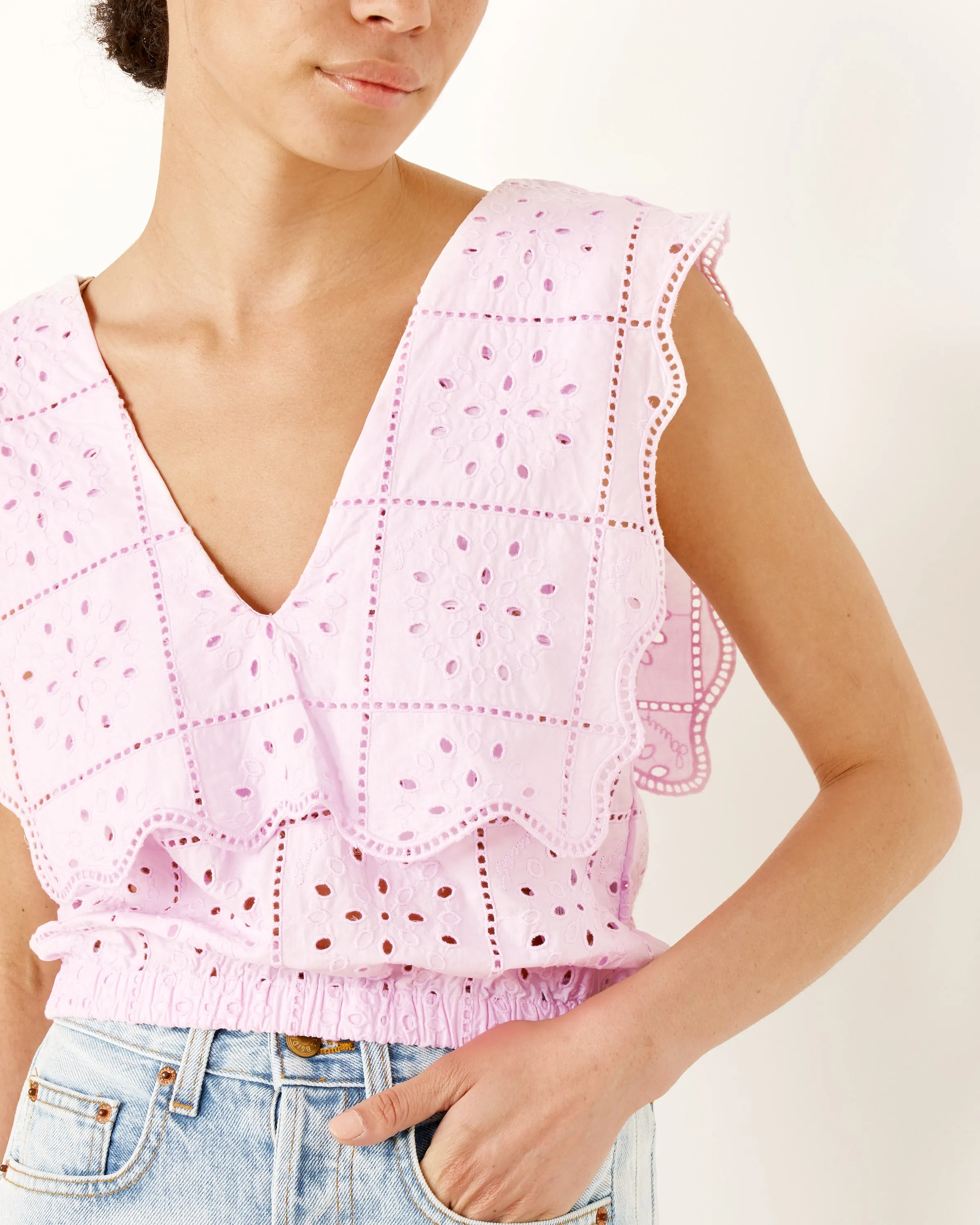 Broderie Anglaise Rhythm Collar Top in Pink Tulle sold by Mohawk General Store product image thumbnail 2