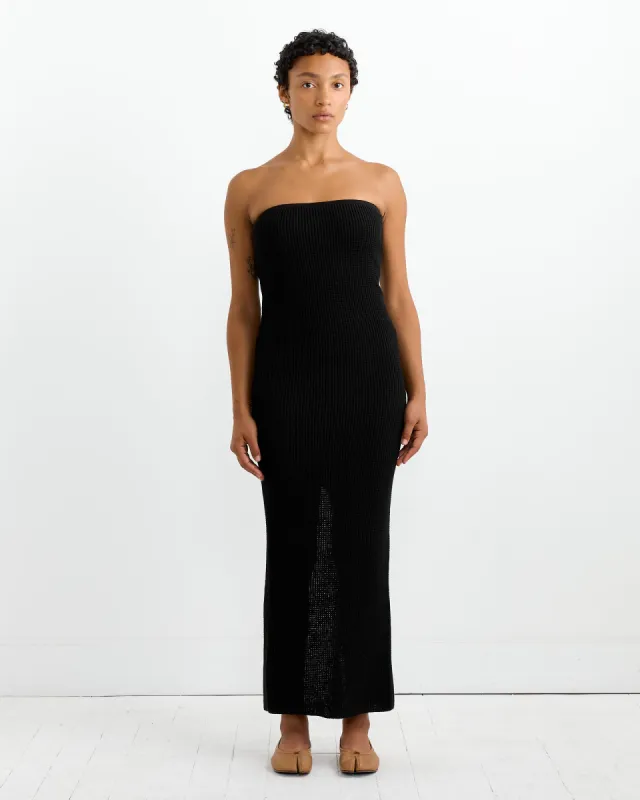 Textured Knit Column Dress in Black made by St. Agni