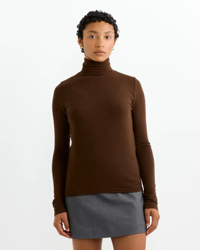 Roll Neck Jersey Top in Dark Brown sold by Mohawk General Store
