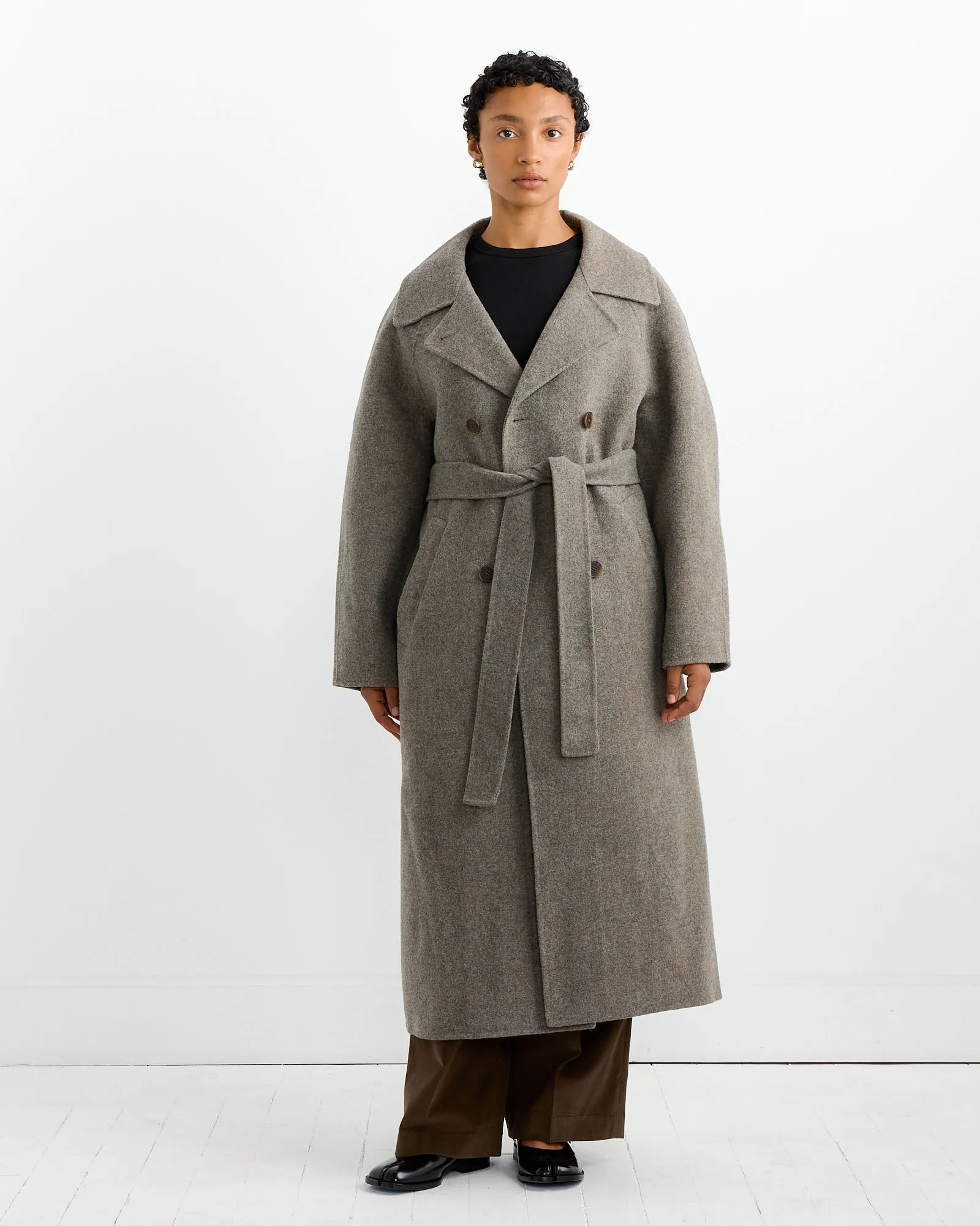 Long Wool Coat in Khaki Grey sold by Mohawk General Store