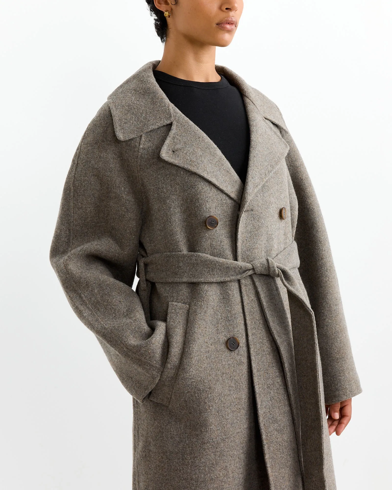 Long Wool Coat in Khaki Grey sold by Mohawk General Store product image thumbnail 3