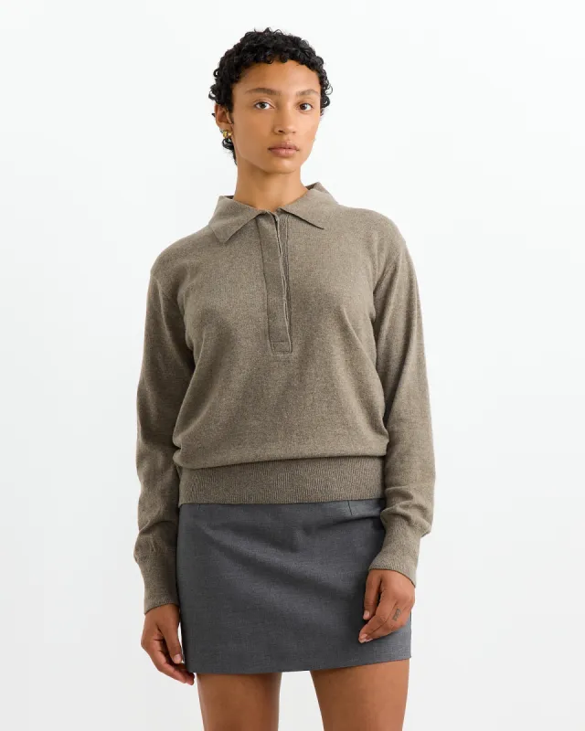 Cashmere Blend Polo Sweater in Greige sold by Mohawk General Store
