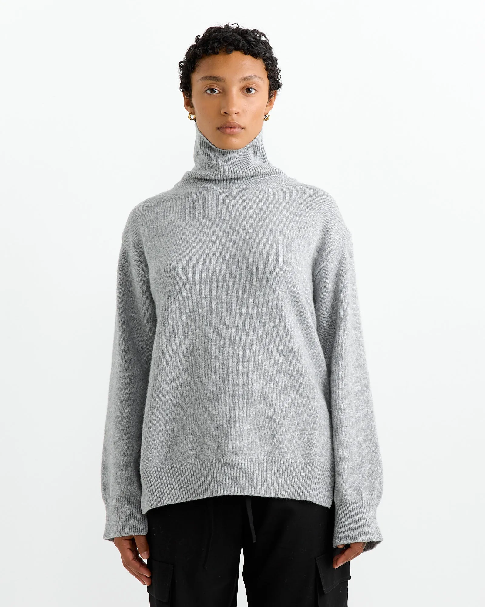 Cashmere Blend High Neck Turtleneck Knit in Grey sold by Mohawk General Store