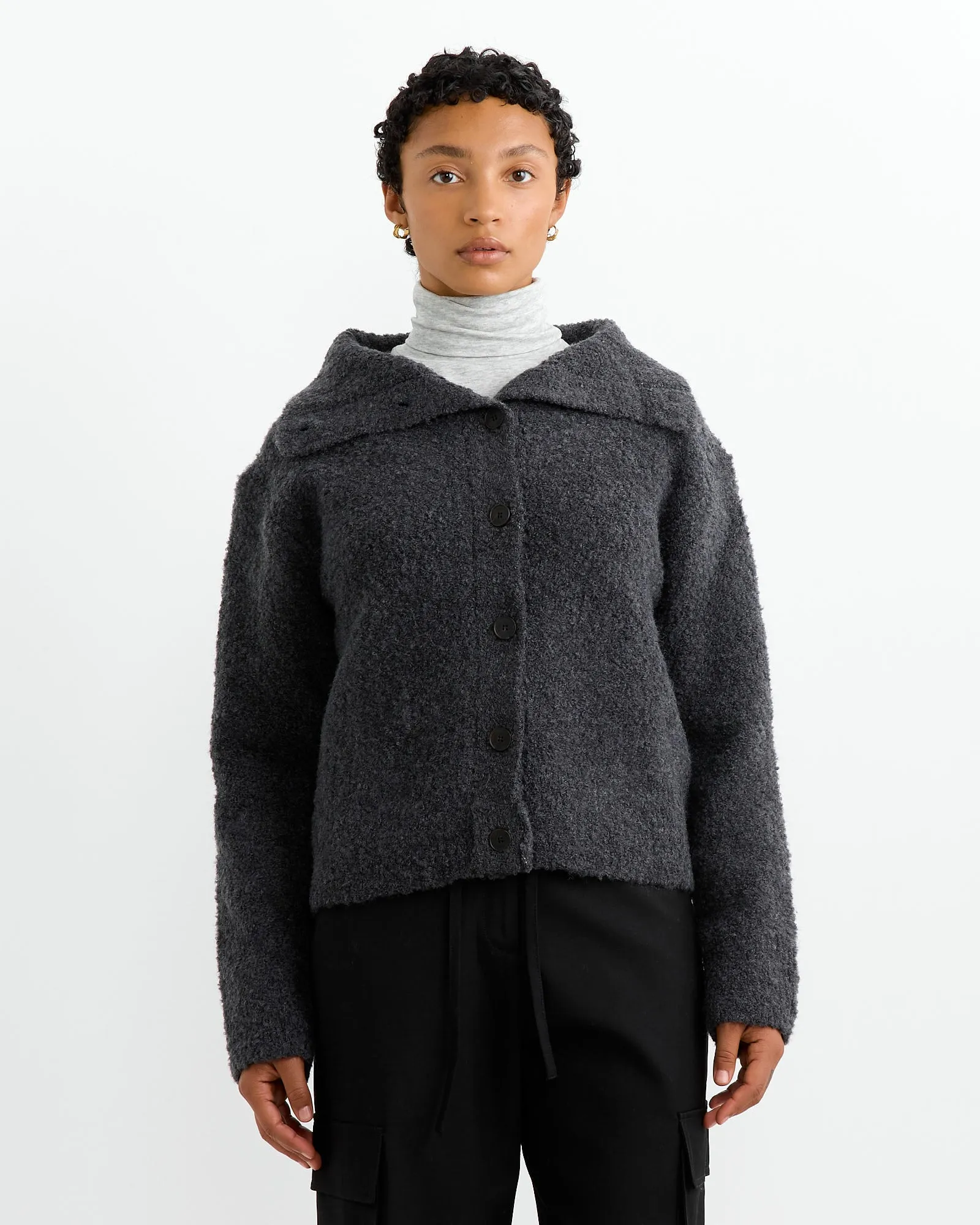 Spread Collar Boucle Cardigan in Charcoal sold by Mohawk General Store product image thumbnail 2