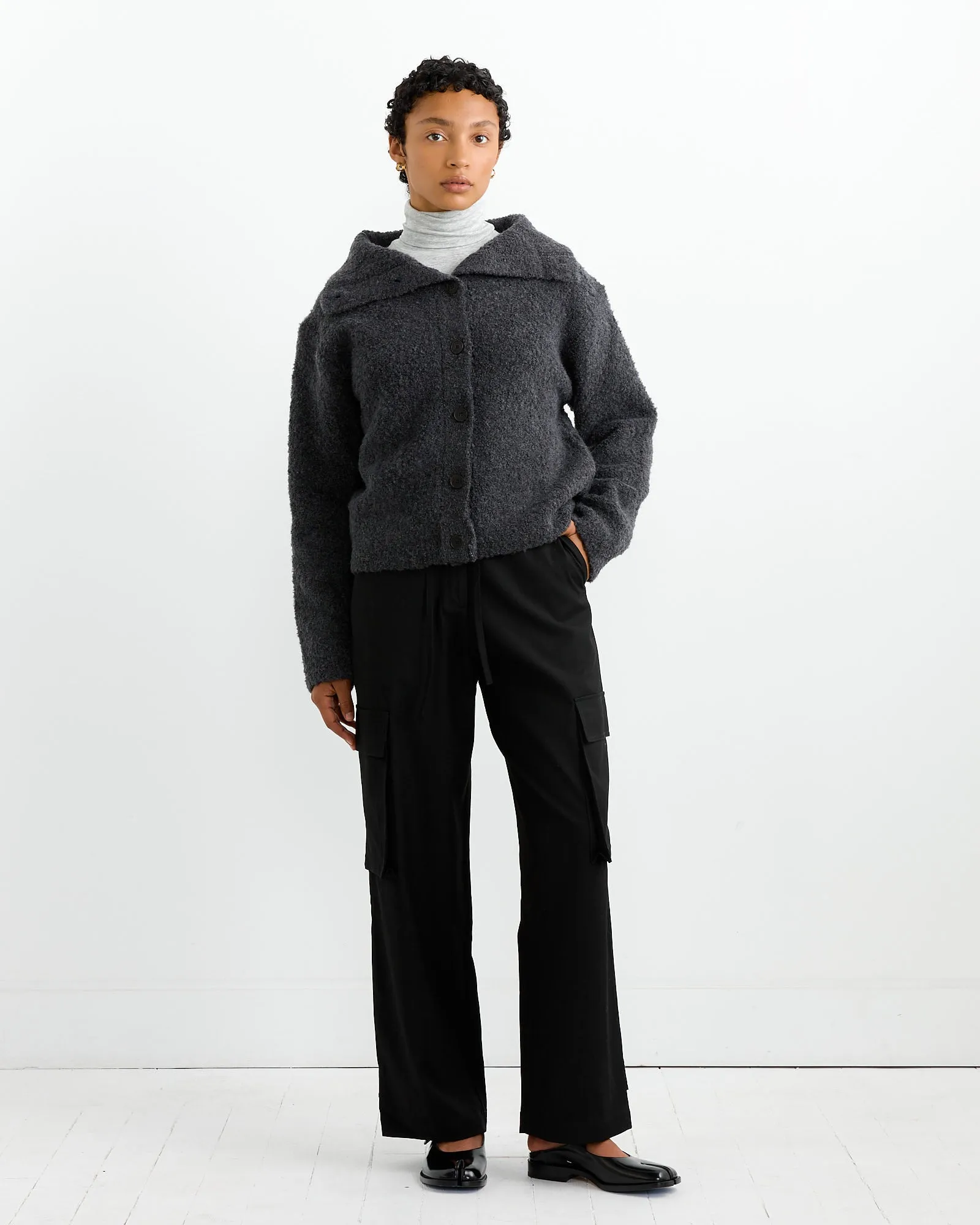 Spread Collar Boucle Cardigan in Charcoal sold by Mohawk General Store product image thumbnail 4