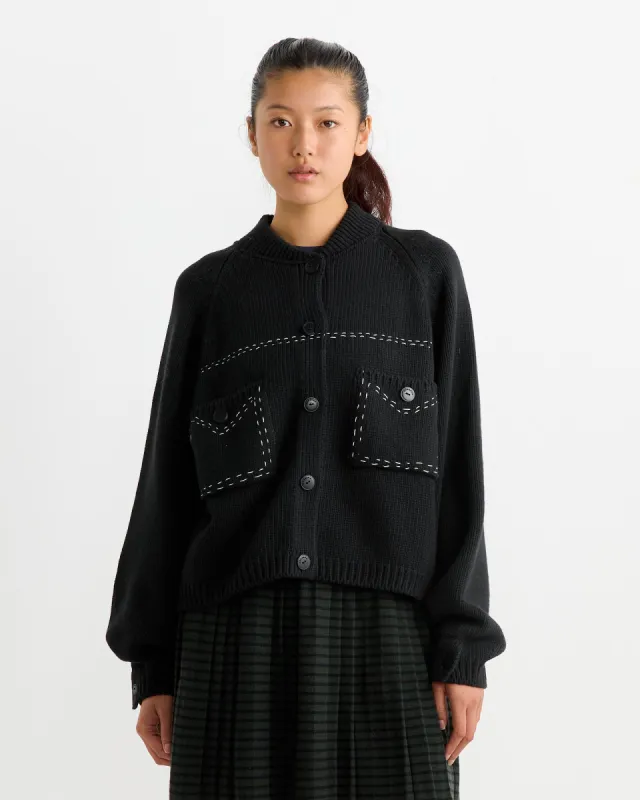 Merino Wool Stitched Cardigan in Black sold by Mohawk General Store