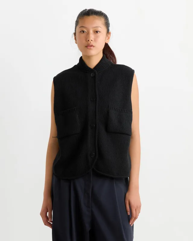 Boxy Cotton Waistcoat in Black sold by Mohawk General Store