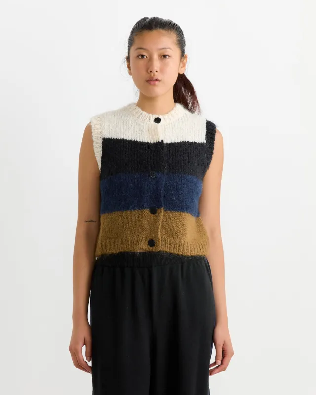 Alpaca Mohair Striped Waistcoat in Blue/Brown sold by Mohawk General Store