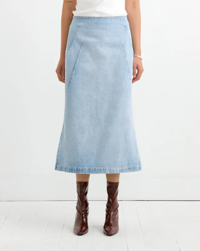 Denim Midi skirt in Light Blue made by Dries Van Noten