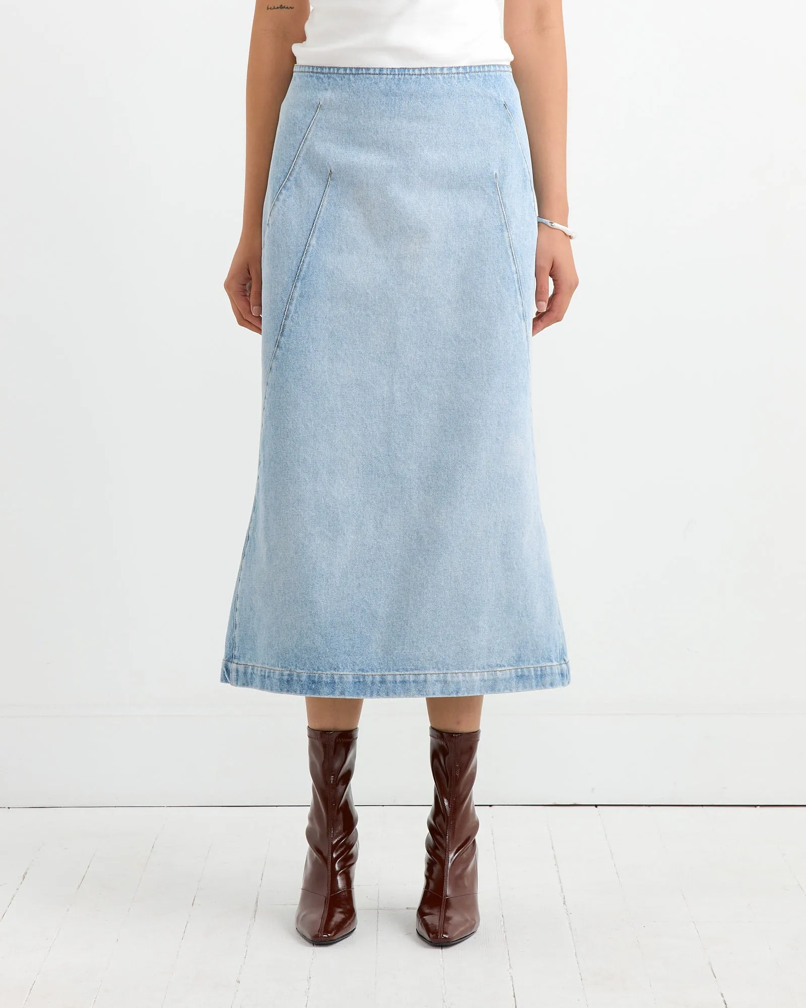 Denim Midi skirt in Light Blue sold by Mohawk General Store