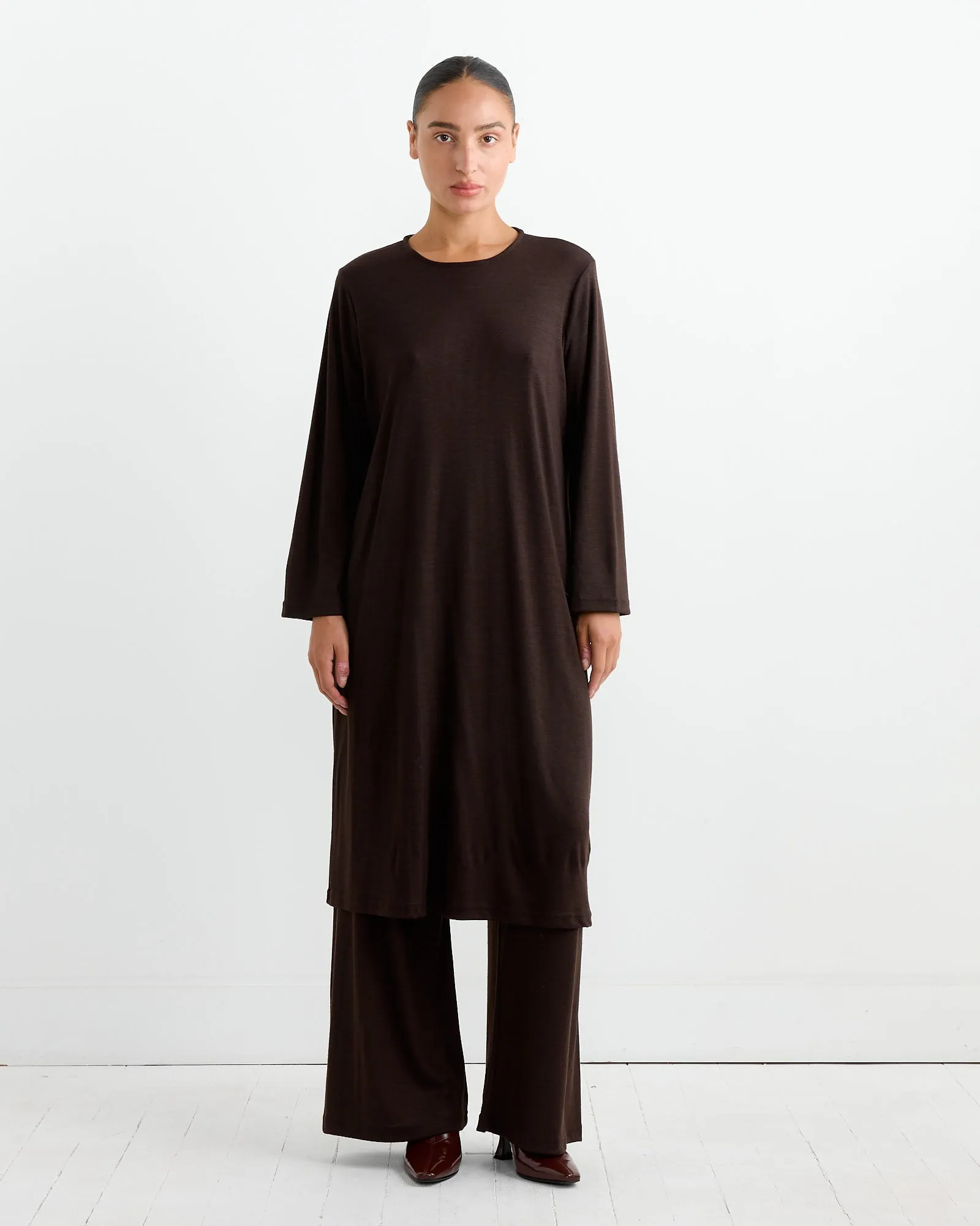 Wool Basic Crew Dress in Cacao sold by Mohawk General Store