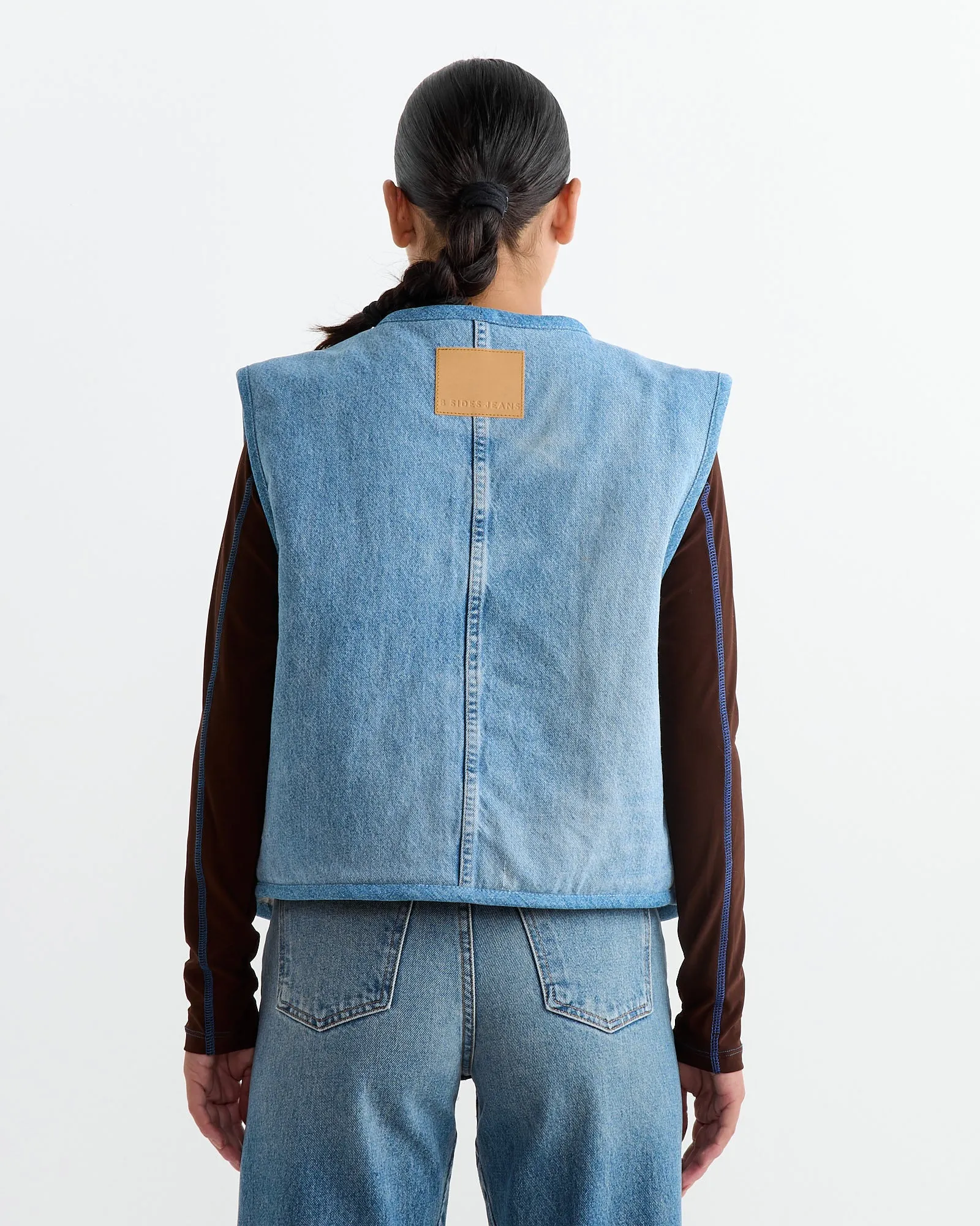 Reversible Rework Denim Sherpa Vest in Oatmeal sold by Mohawk General Store product image thumbnail 5
