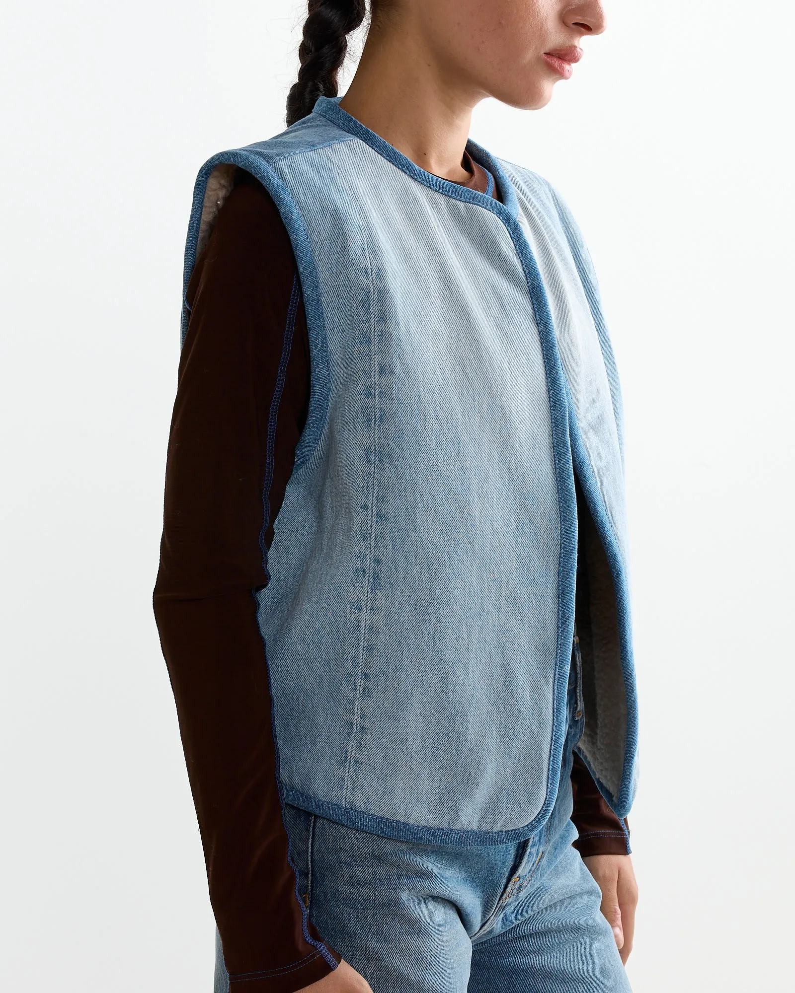 Reversible Rework Denim Sherpa Vest in Oatmeal sold by Mohawk General Store product image thumbnail 4