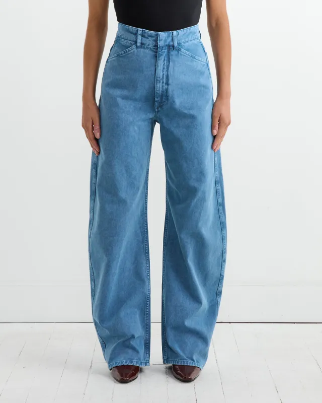High Waisted Curved Denim Pant in Snow Blue sold by Mohawk General Store