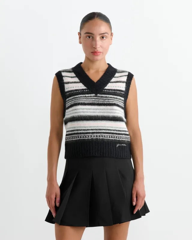 Wool Stripe Vest in Black made by Ganni