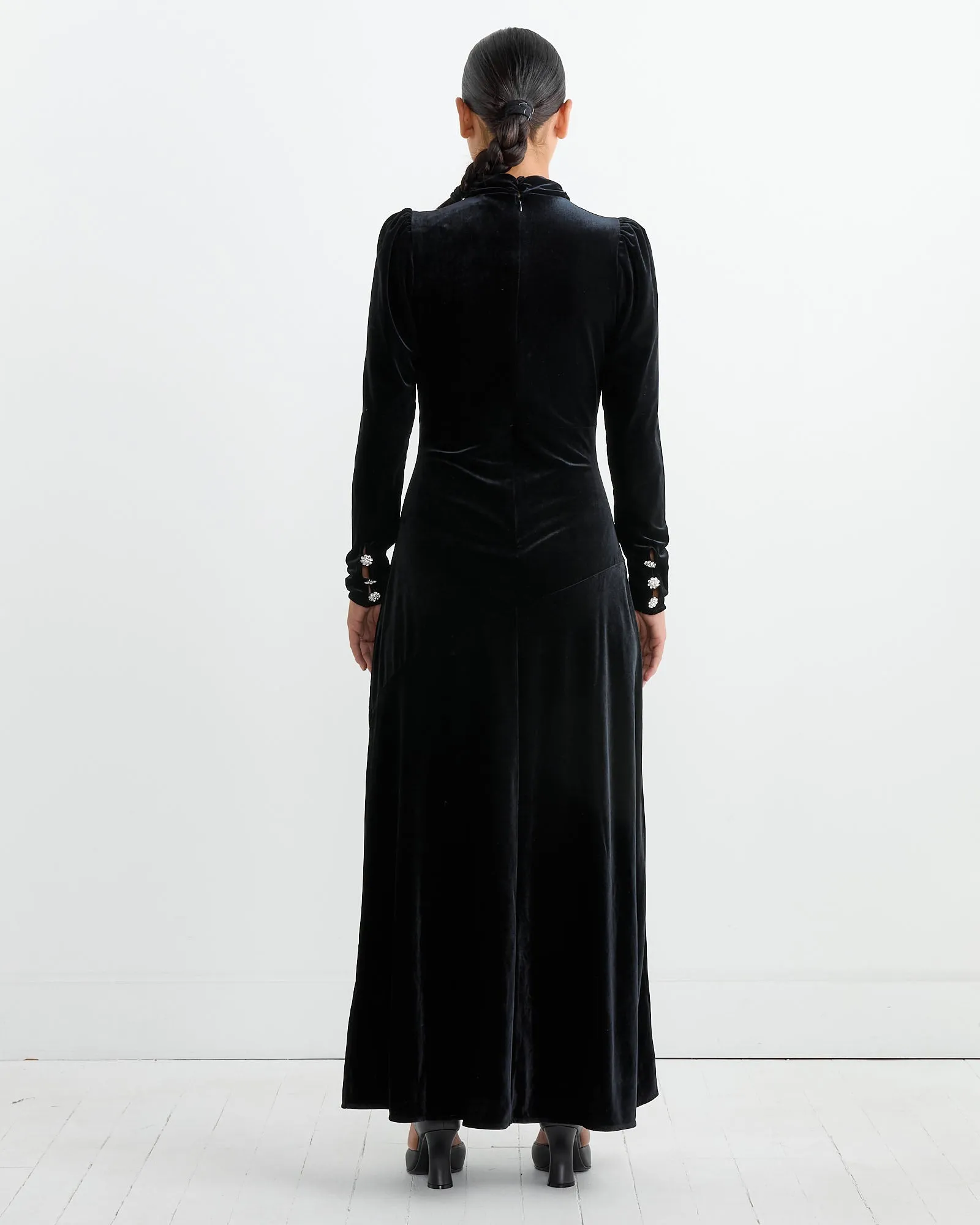 Velvet Gathered Long Dress in Black sold by Mohawk General Store product image thumbnail 4