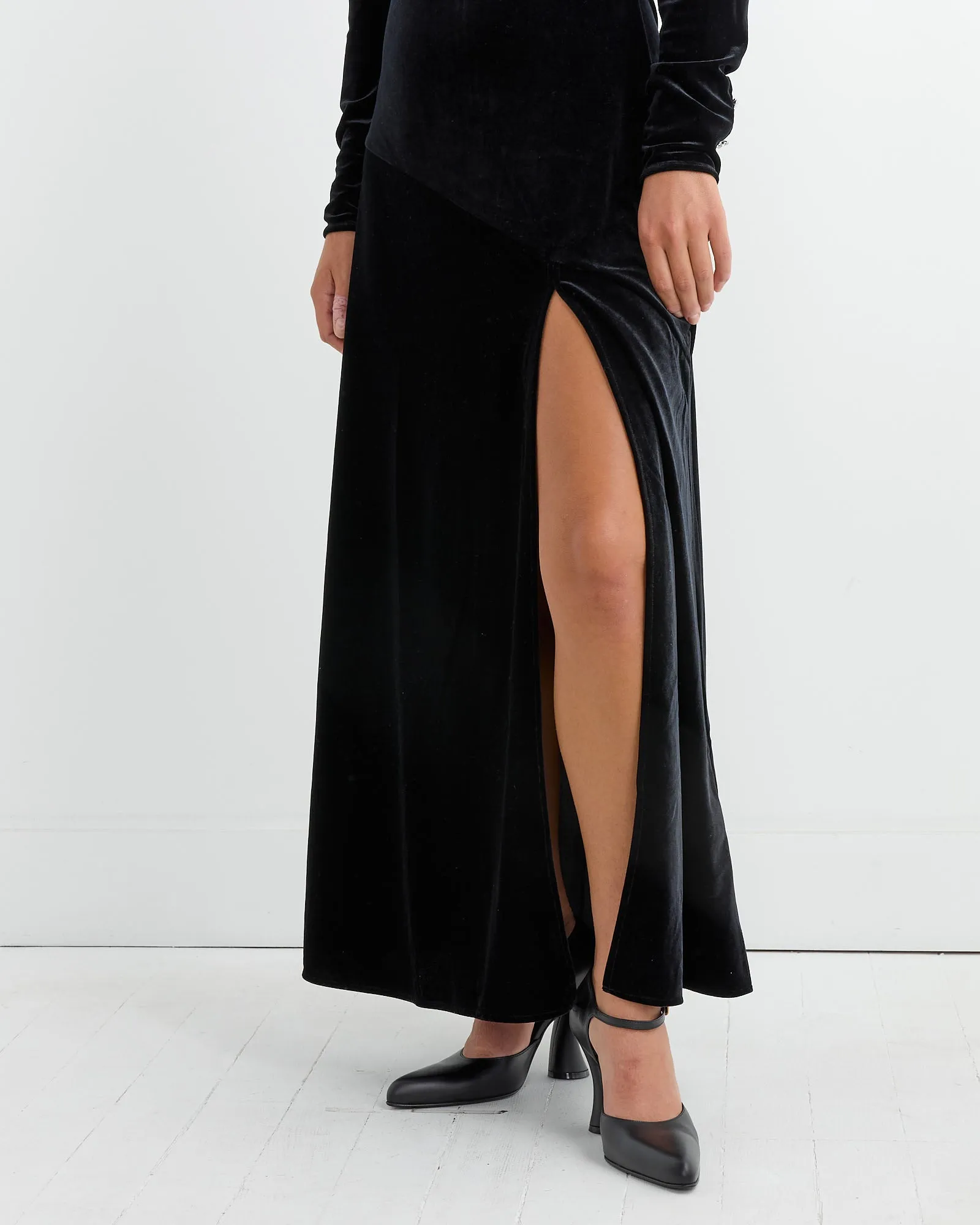 Velvet Gathered Long Dress in Black sold by Mohawk General Store product image thumbnail 3