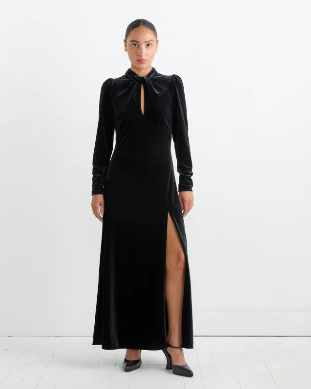 Velvet Gathered Long Dress in Black sold by Mohawk General Store