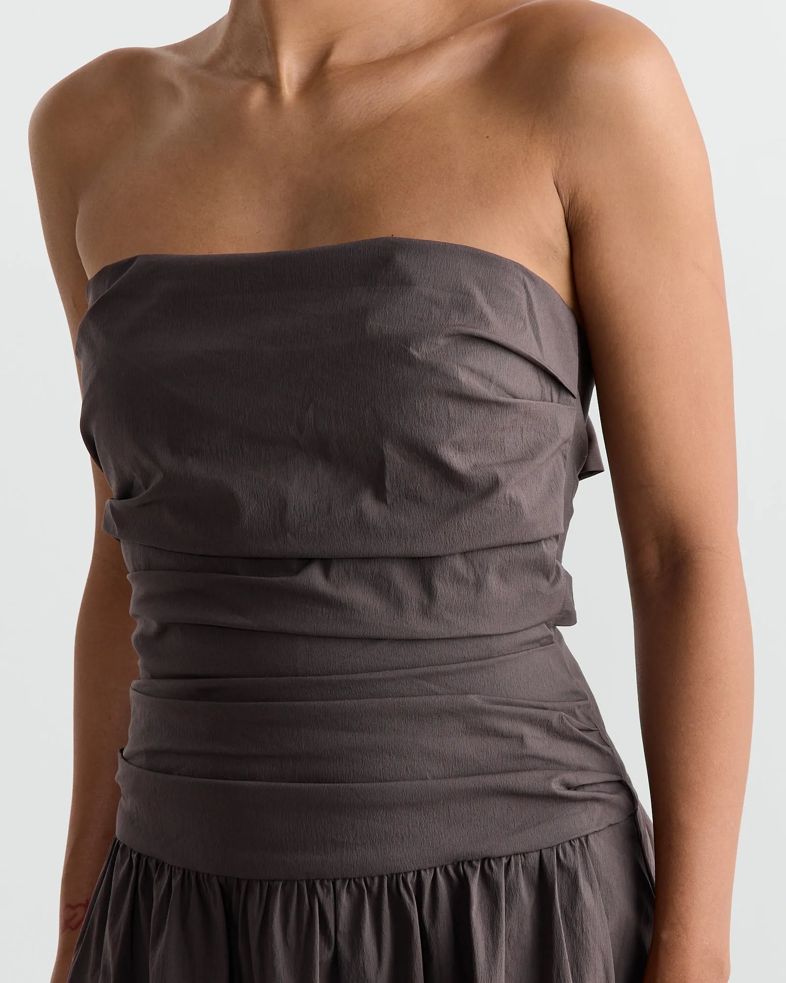 Gathered Strapless Tie Back Dress in Chocolate Plum sold by Mohawk General Store product image thumbnail 3