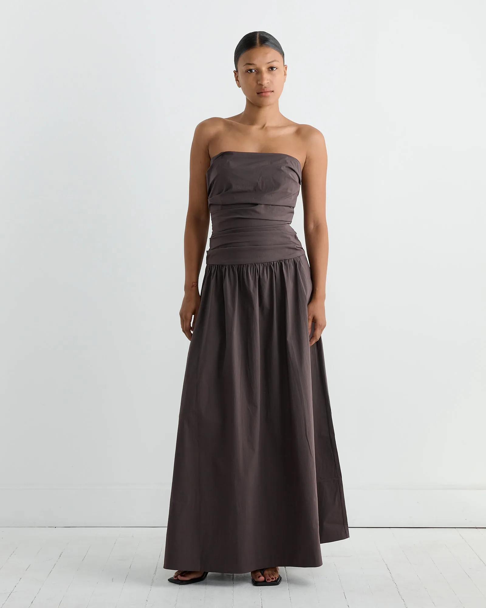 Gathered Strapless Tie Back Dress in Chocolate Plum sold by Mohawk General Store product image thumbnail 5