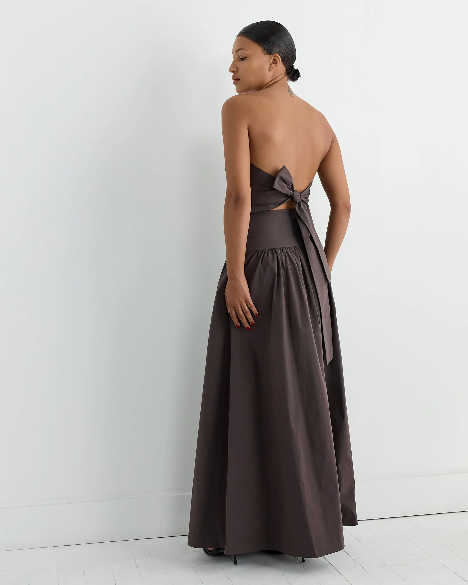 Gathered Strapless Tie Back Dress in Chocolate Plum sold by Mohawk General Store product image thumbnail 2