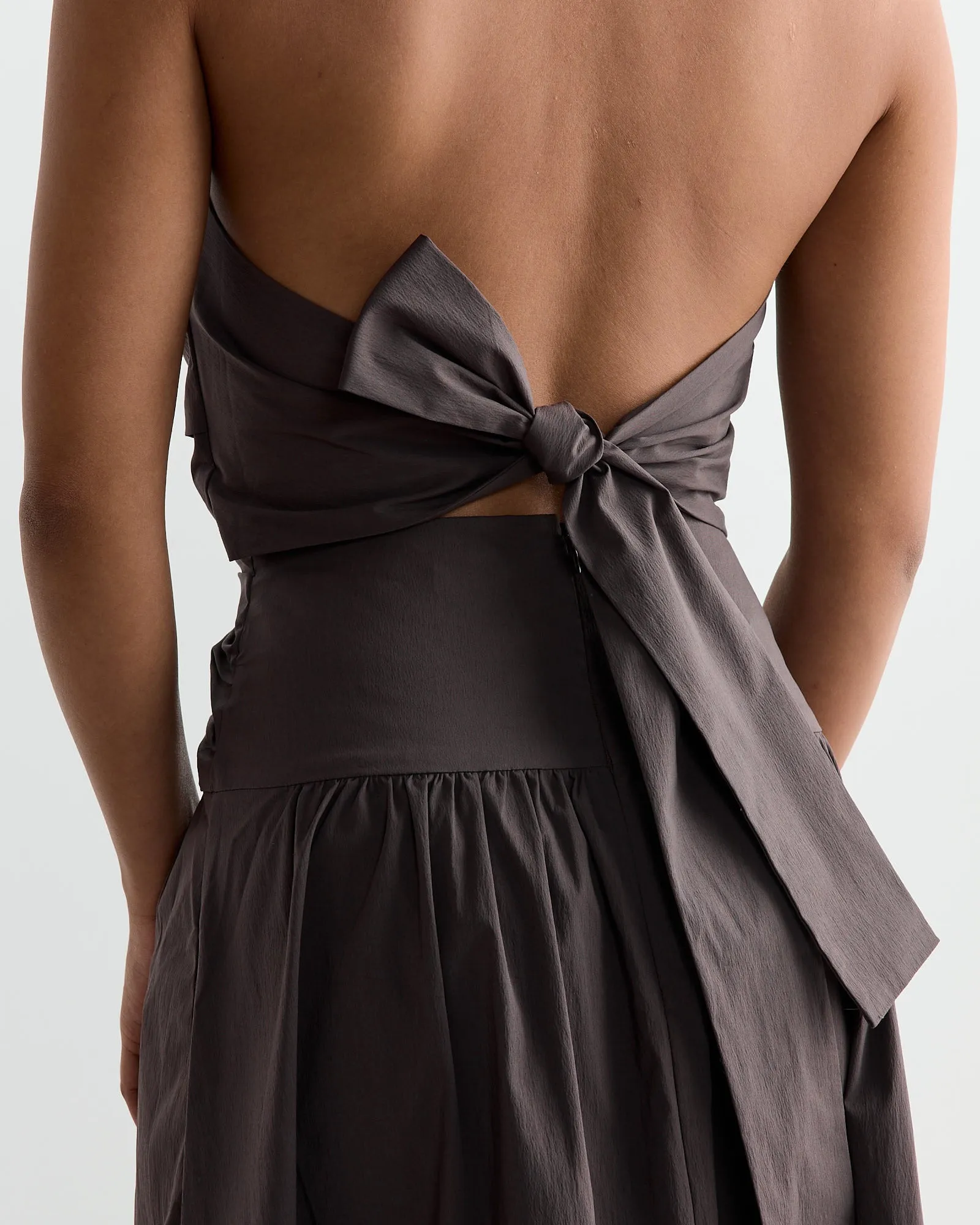 Gathered Strapless Tie Back Dress in Chocolate Plum sold by Mohawk General Store product image thumbnail 4