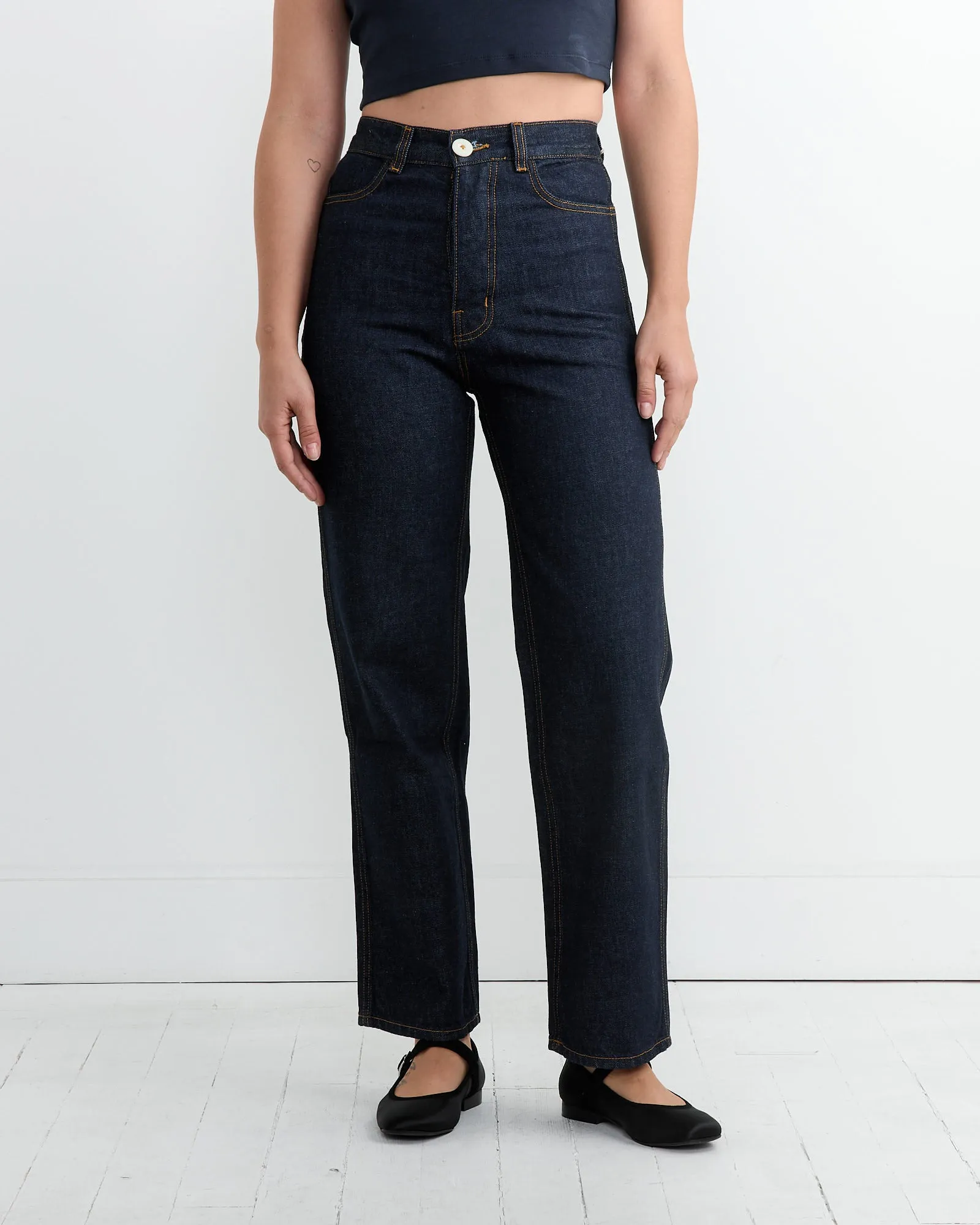 The 225 Gold Stitch in Dark Blue sold by Mohawk General Store