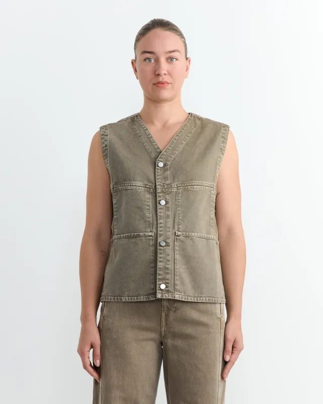 Sleeveless Gilet in Snow Olive sold by Mohawk General Store
