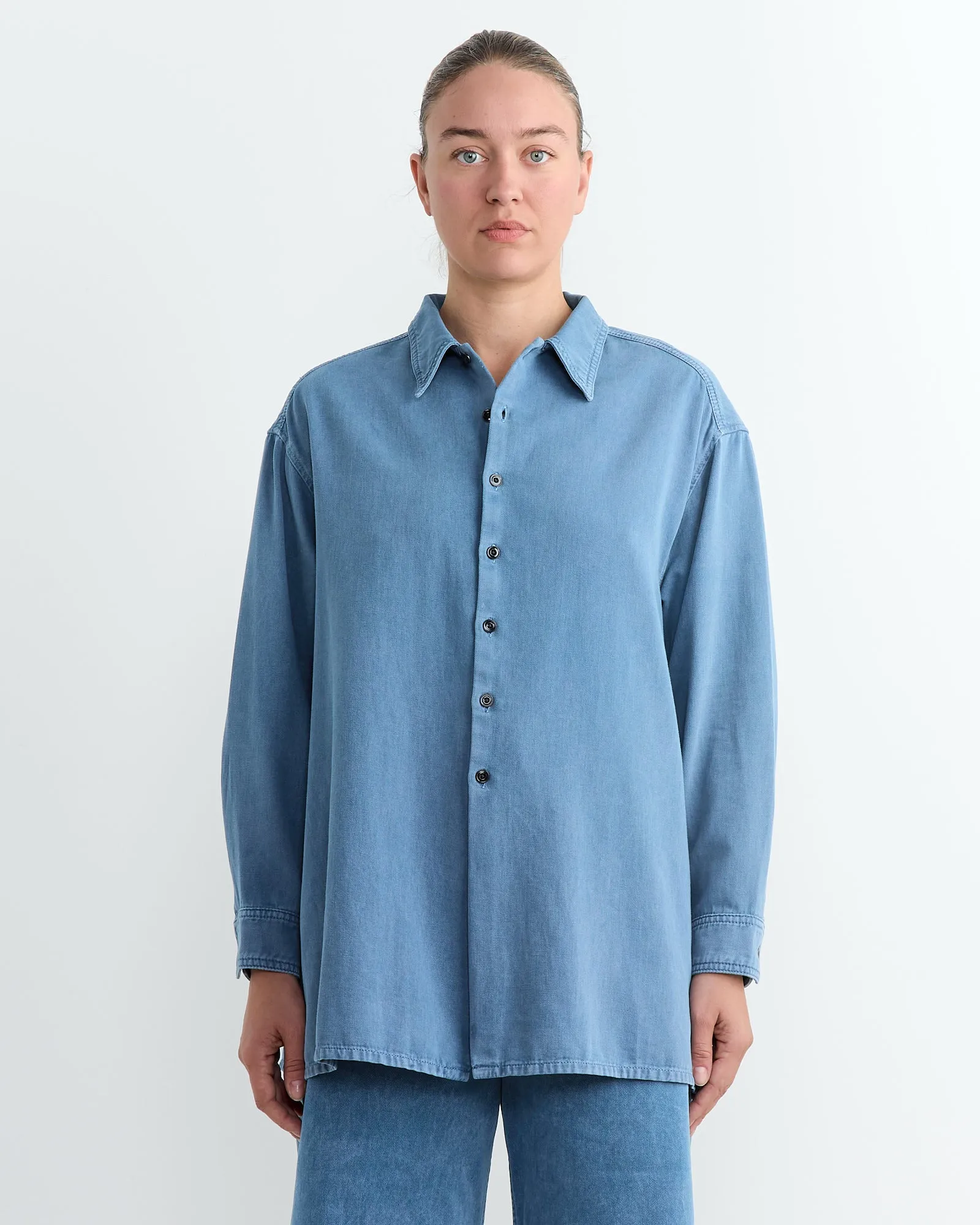 Twisted Denim Shirt in Snow Blue sold by Mohawk General Store