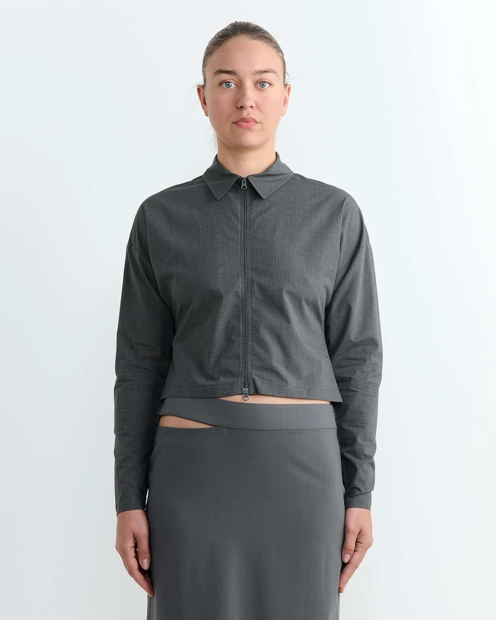 Faye Cropped Checkered Jacket in Grey sold by Mohawk General Store