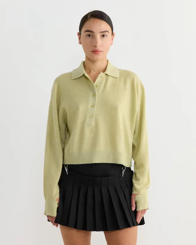 Washable Cashmere Cropped Polo in Light Green sold by Mohawk General Store