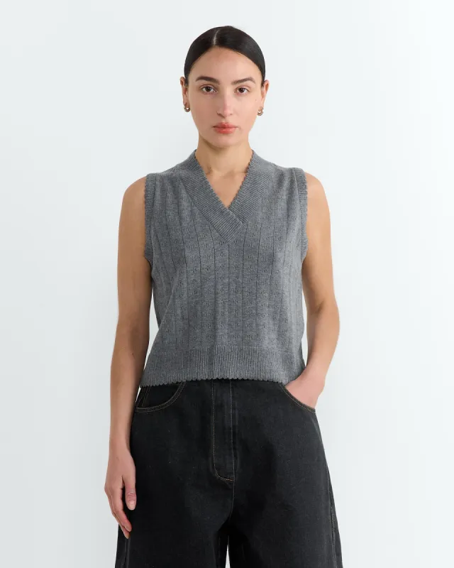 Merino Pointelle Waistcoat in Grey sold by Mohawk General Store