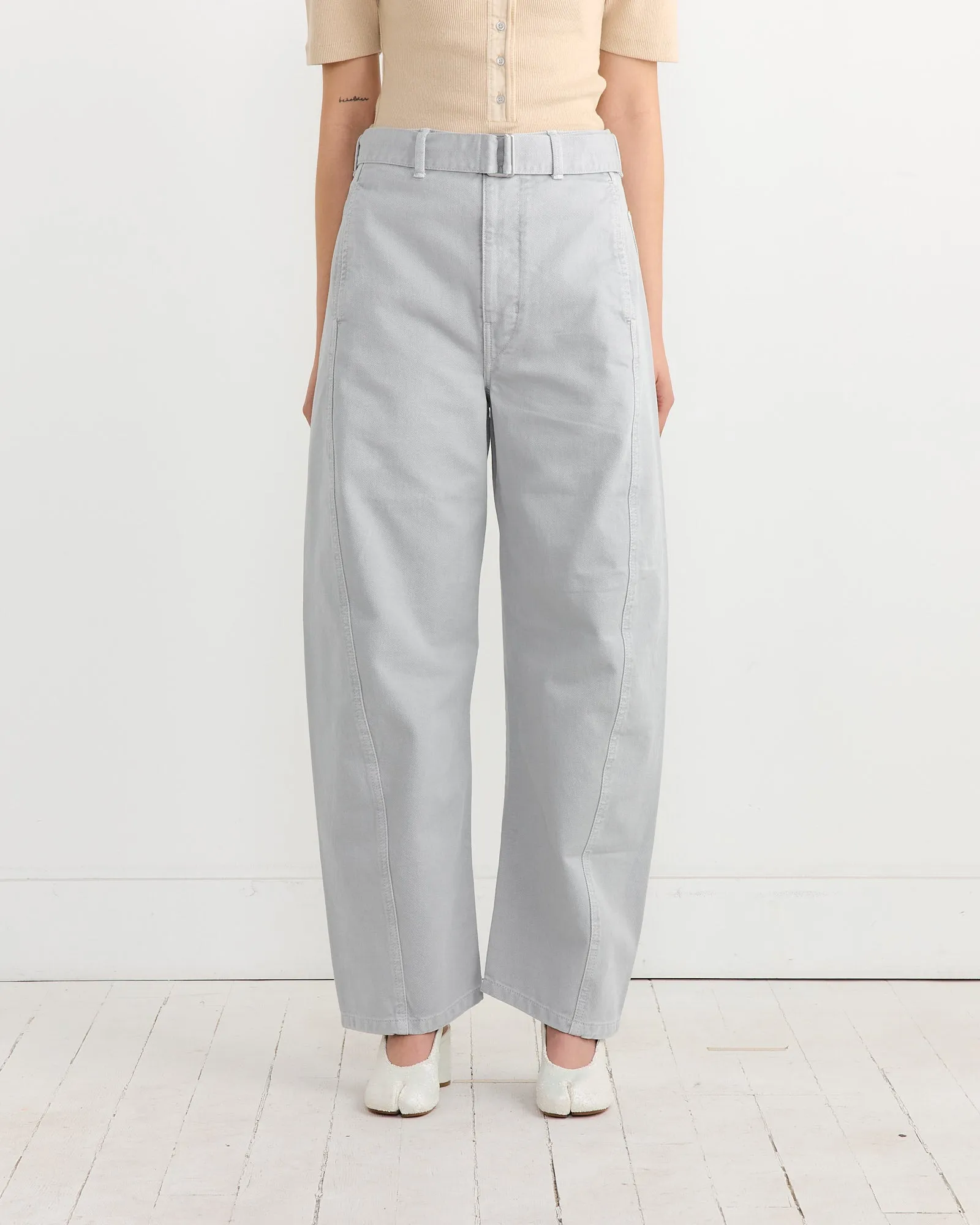 Twisted Belted Pant in Snowy Blue Grey sold by Mohawk General Store