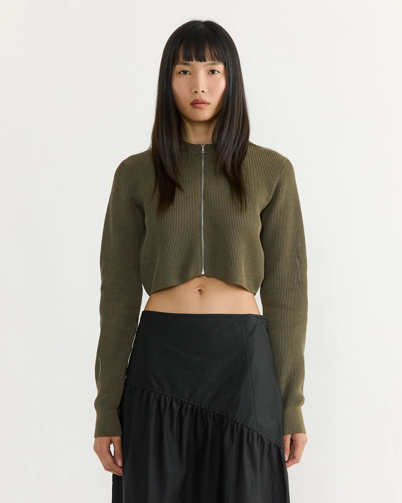 Flat Yarn Crew Neck Zip Cardigan in Khaki sold by Mohawk General Store